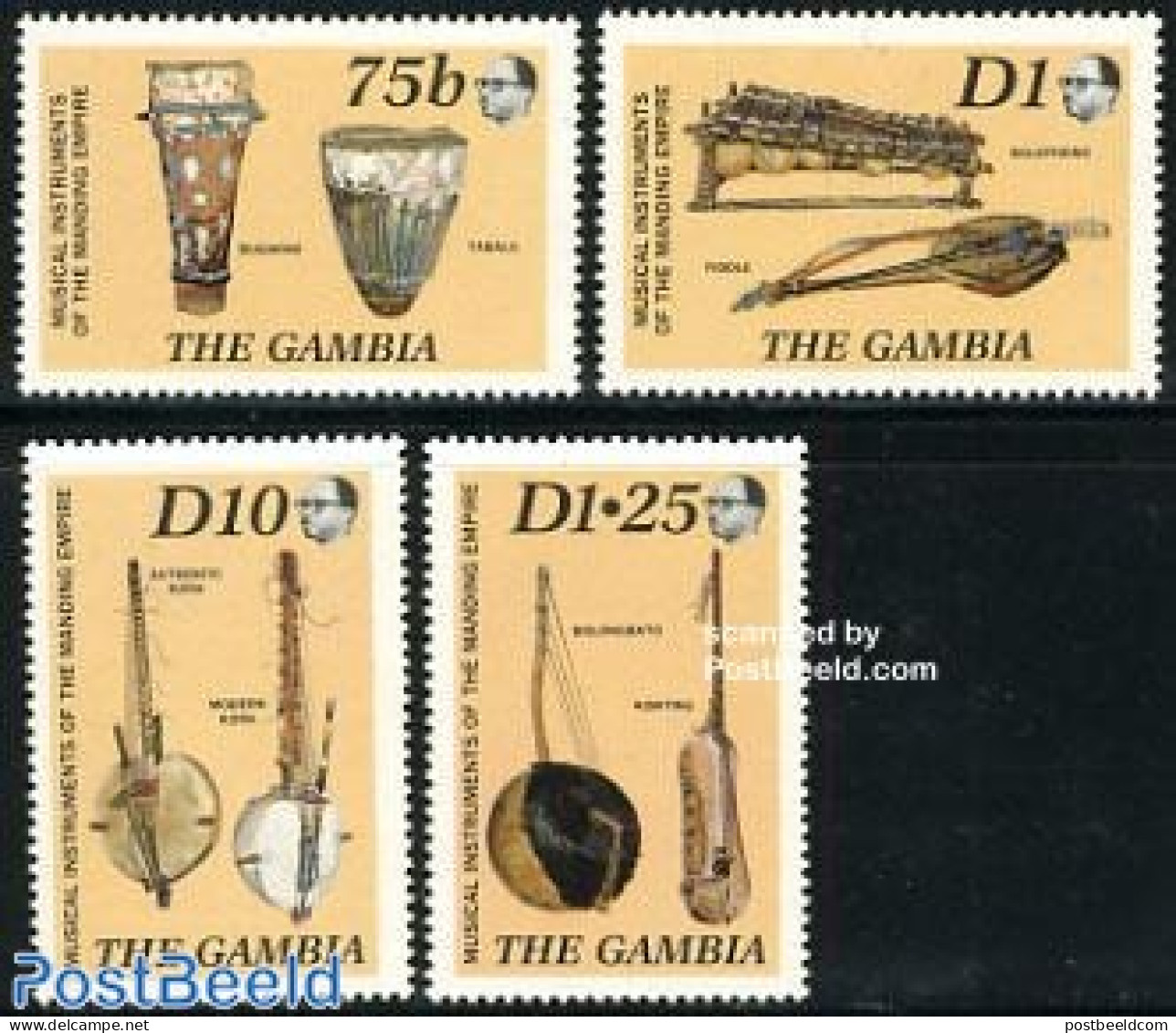 Gambia 1987 Music Instruments 4v, Mint NH, Performance Art - Music - Musical Instruments - Música