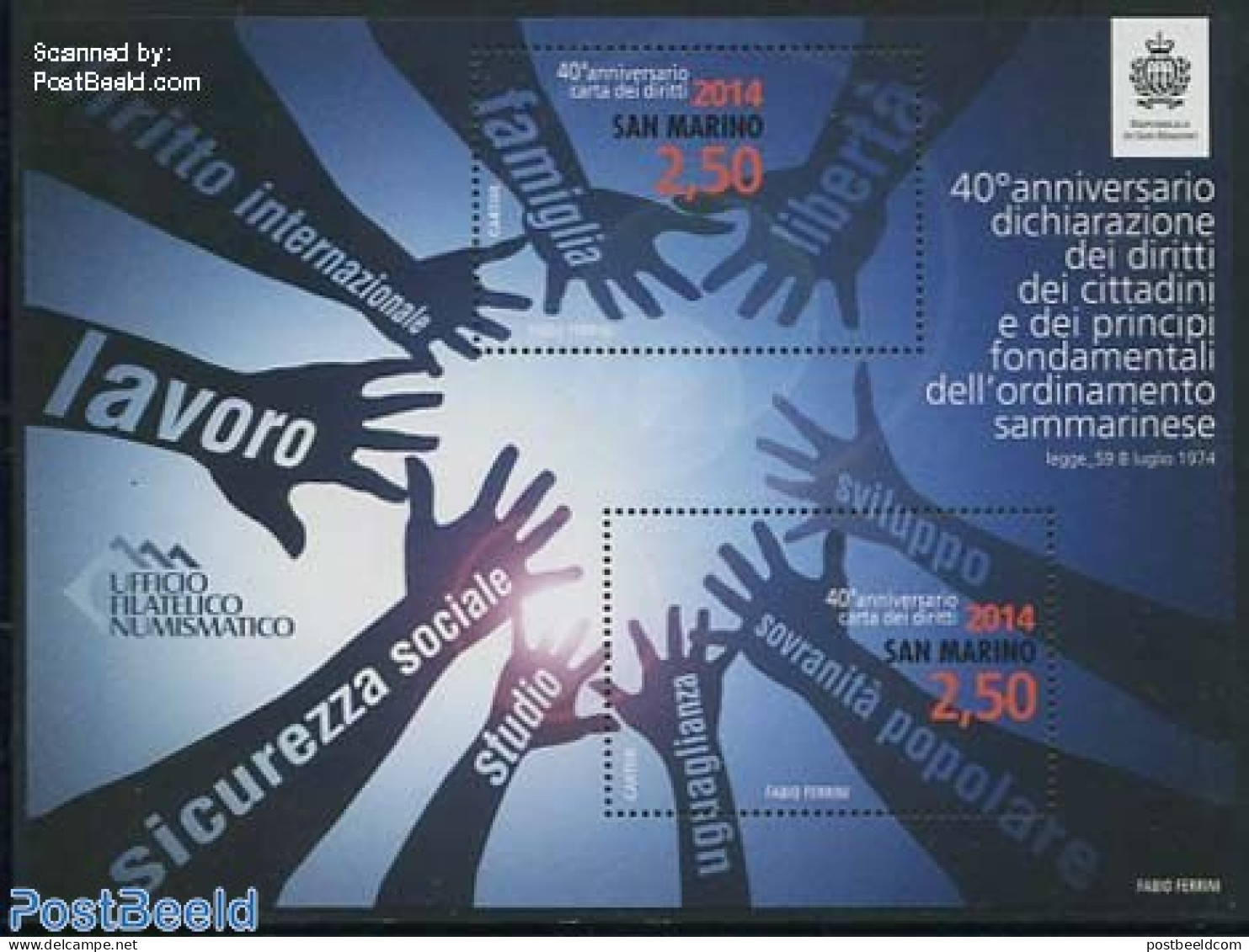 San Marino 2014 40 Year Fundamental Rights S/s, Mint NH, Various - Justice - Ongebruikt