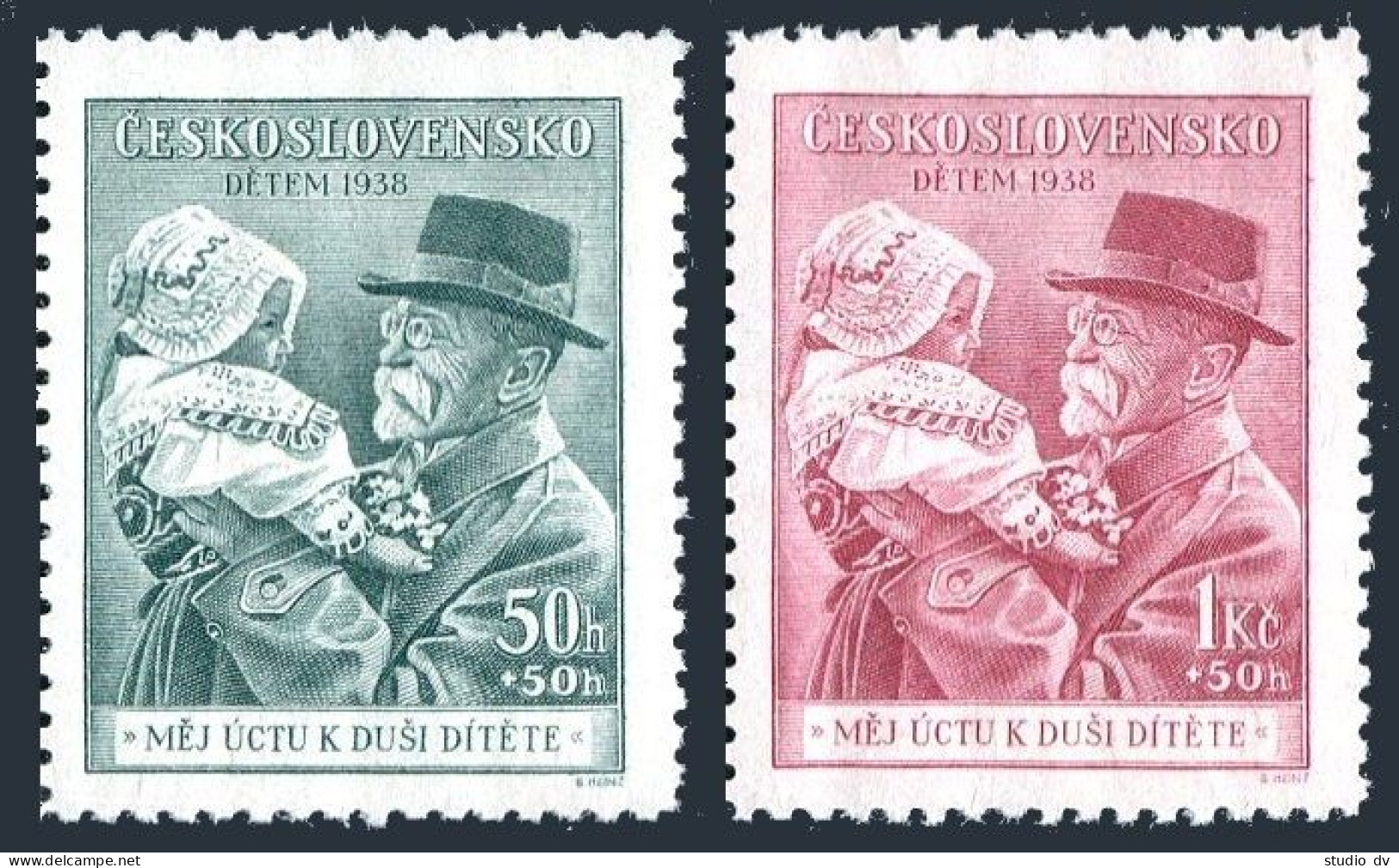 Czechoslovakia B150-B151, MNH. Mi 389-390. President Masaryk With Girl, 1938. - Blocks & Sheetlets
