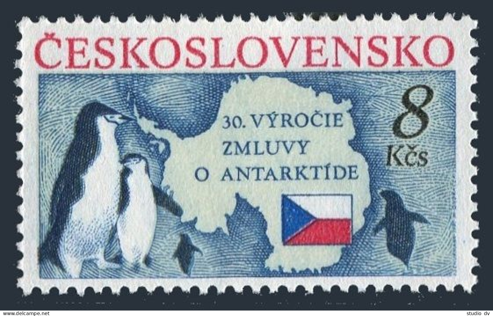 Czechoslovakia 2827, MNH. Michel 3088. Antarctic Treaty, 30th Ann. Map,Penguins. - Unused Stamps