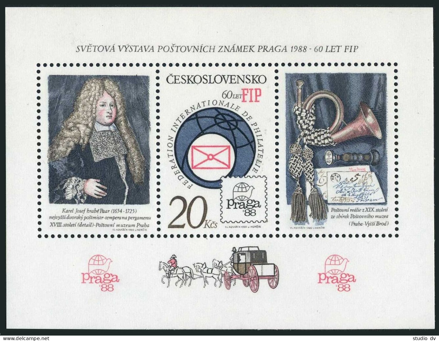 Czechoslovakia 2609, MNH. Mi Bl.67A. Philatelic Federation FIP, 60th Ann. 1986. - Ongebruikt