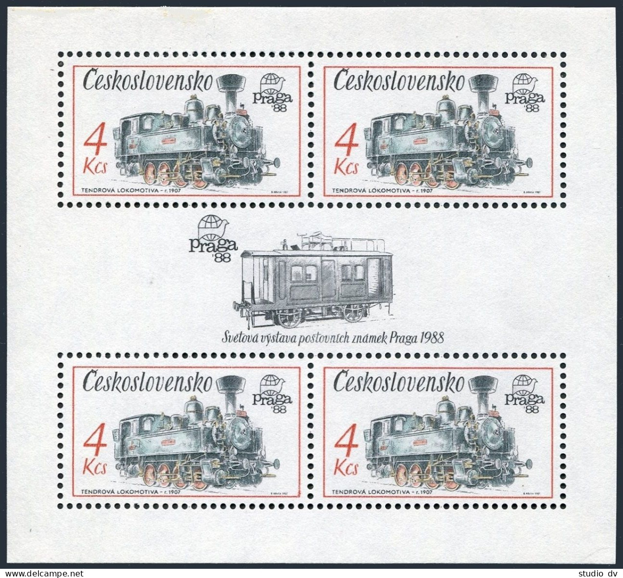 Czechoslovakia 2657b-2658b Sheets,MNH. PRAGA-1988.Postal Van,1924;Locomotive, - Nuevos