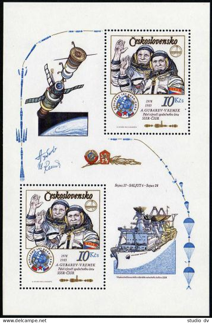 Czechoslovakia 2455, MNH. Mi Bl.53. Intercosmos 1983. A.Gubarev, V.Remek Flight. - Unused Stamps