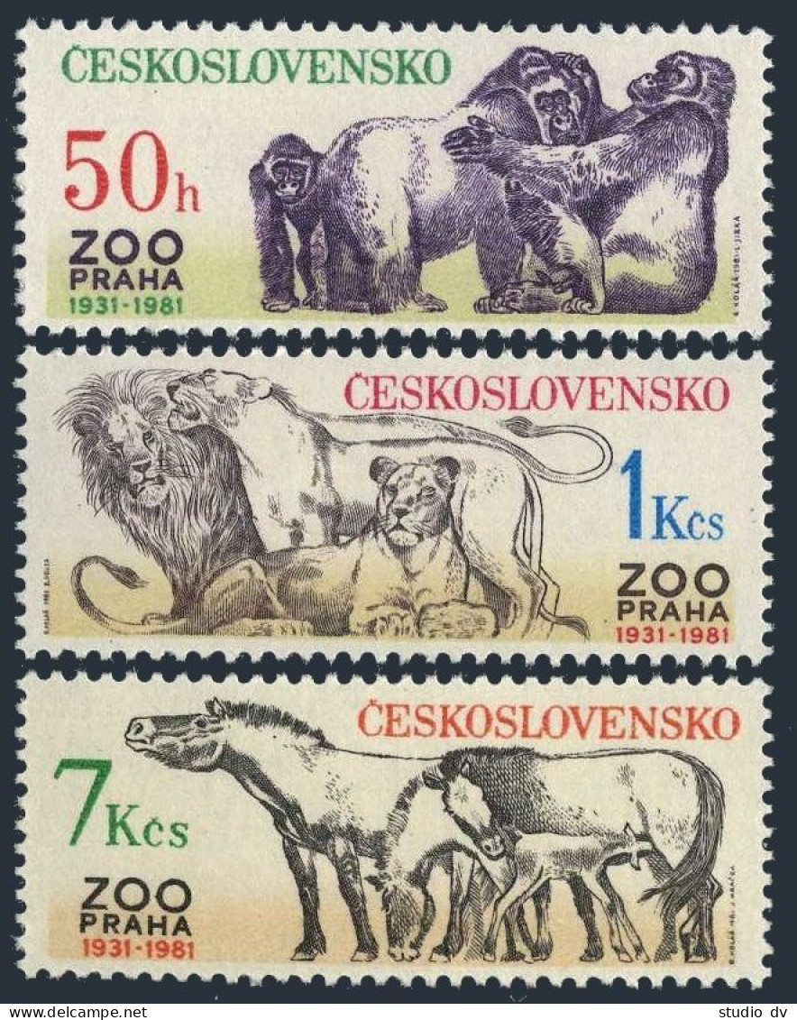 Czechoslovakia 2380-2382,MNH.Mi 2635-2637. Prague ZOO,1981.Gorillas,Lions,Horses - Unused Stamps