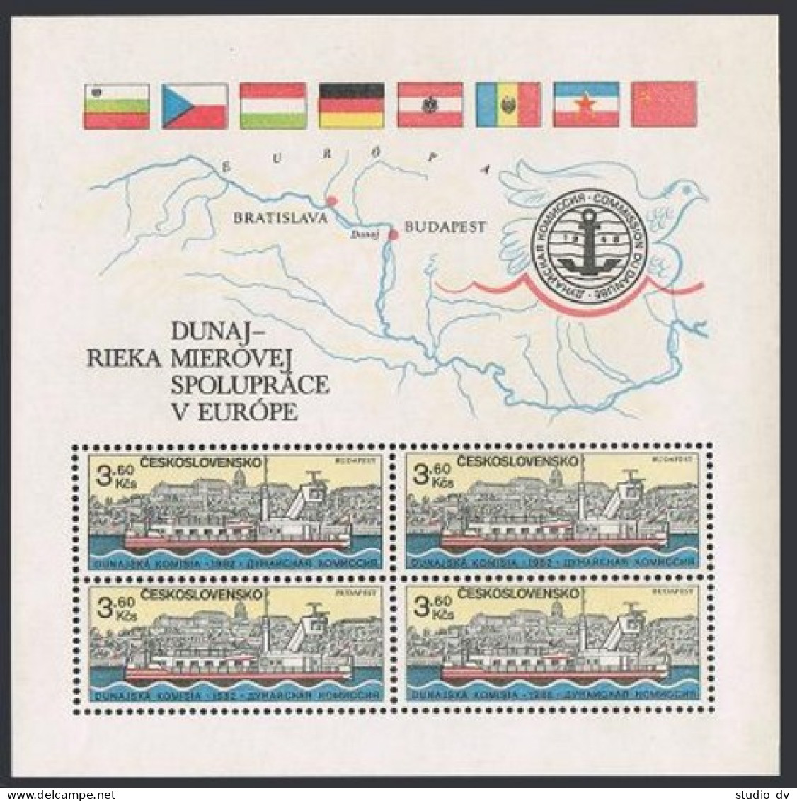 Czechoslovakia 2424a-2425a, MNH. European Danube Commission,1982.Steamer,Bridge, - Nuevos
