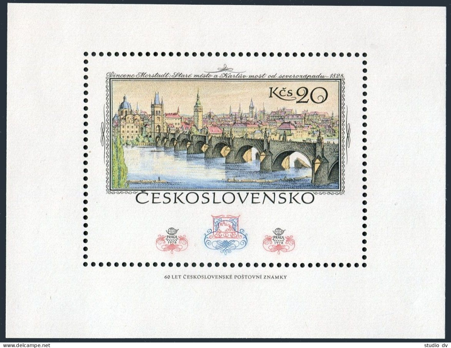 Czechoslovakia 2196 Sheet,MNH. Mi Bl.36. PRAGA-1978.Old Town,Charles Bridges.Art - Ungebraucht