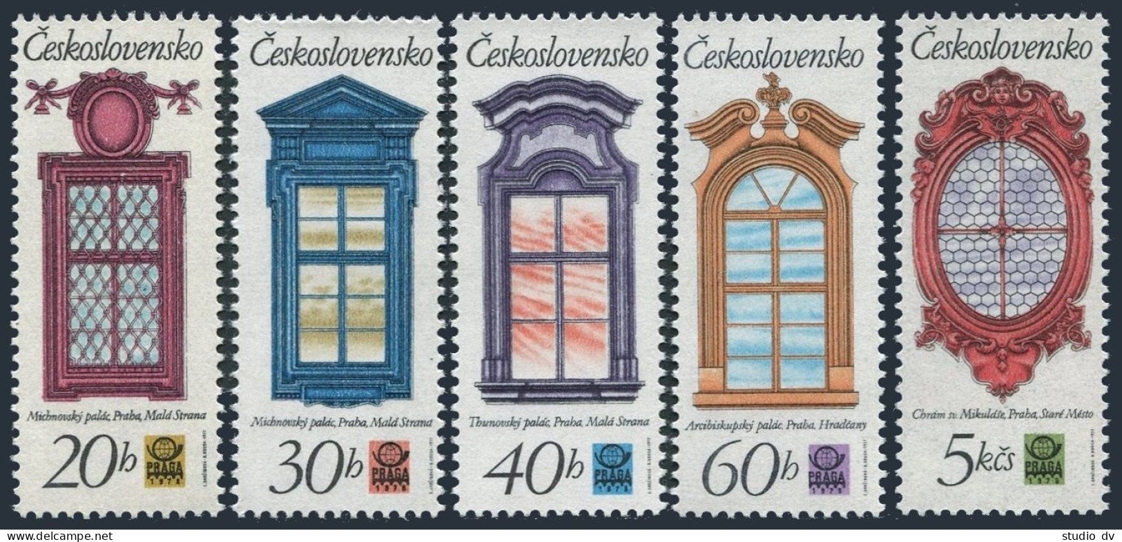 Czechoslovakia 2103-2107, MNH. Mi 2364-2368. Prague Renaissance Windows, 1977. - Unused Stamps