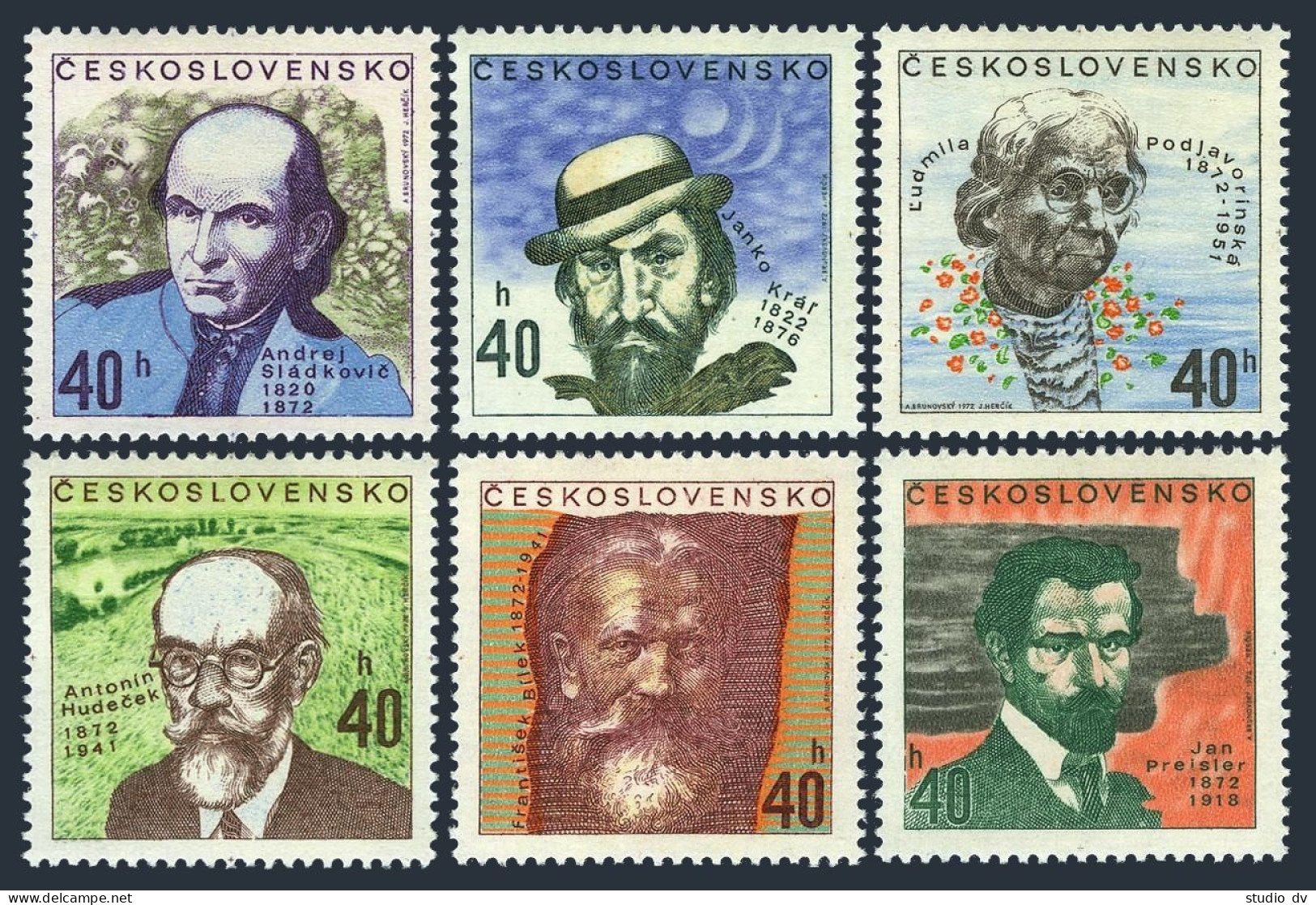Czechoslovakia 1819-1824,MNH.Mi 2073-2078. Poets,writers,painters,sculptor,1972. - Ungebraucht
