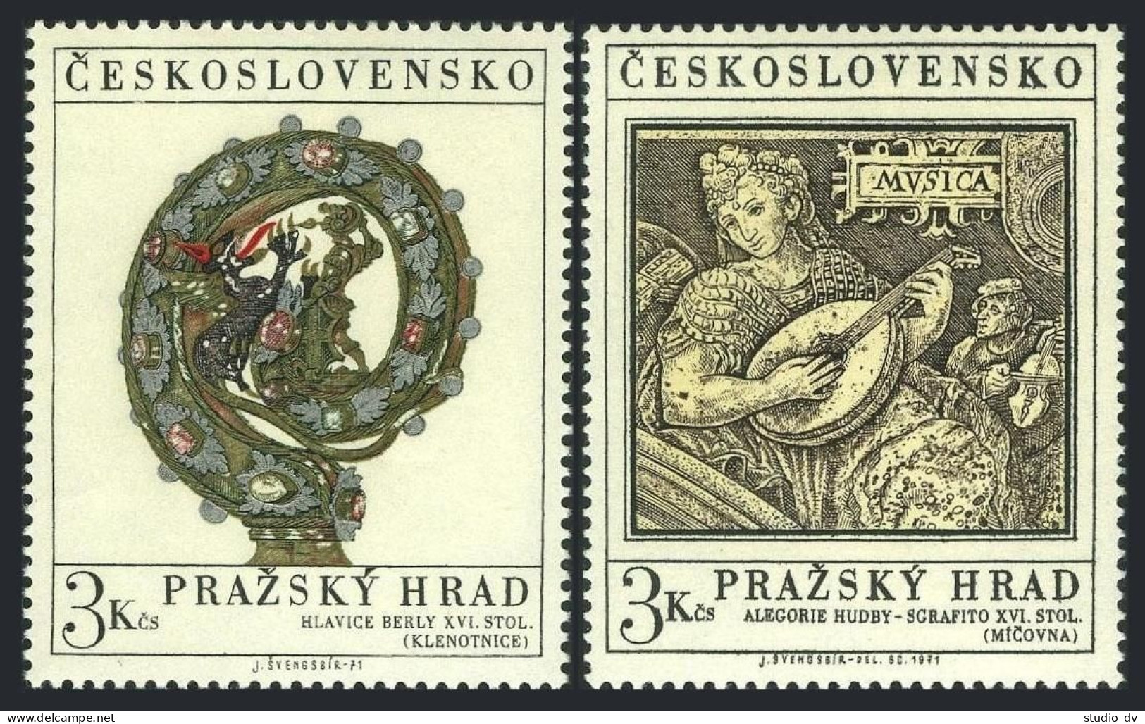 Czechoslovakia 1752-1753, MNH. Mi 2002-2003. Prague Castle 1971. Crosier,Mural. - Ungebraucht