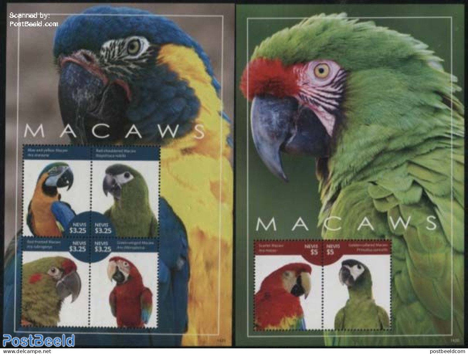 Nevis 2014 Macaws 2 S/s, Mint NH, Nature - Birds - Parrots - St.Kitts En Nevis ( 1983-...)