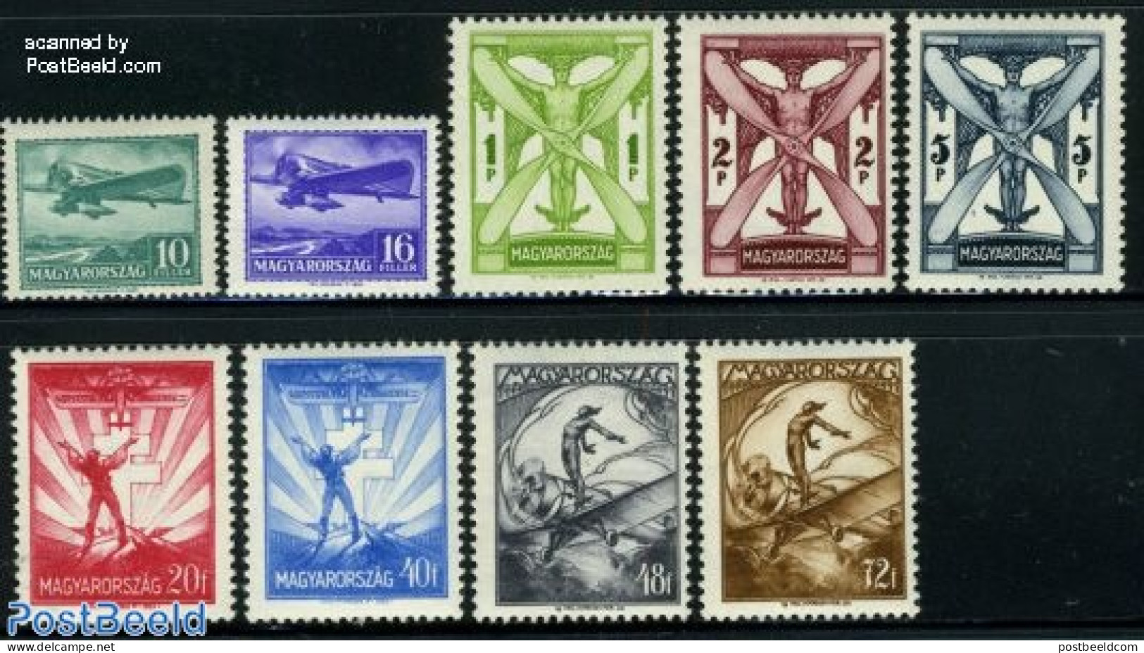 Hungary 1933 Airmail Definitives 9v, Unused (hinged), Transport - Aircraft & Aviation - Unused Stamps