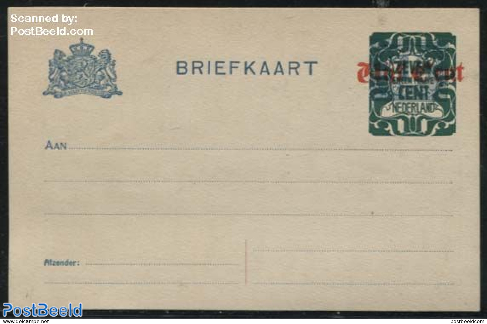 Netherlands 1921 Postcard 7.5c On Vijf Cent On 1.5c Blue, Short Dividing Line, Unused Postal Stationary - Lettres & Documents