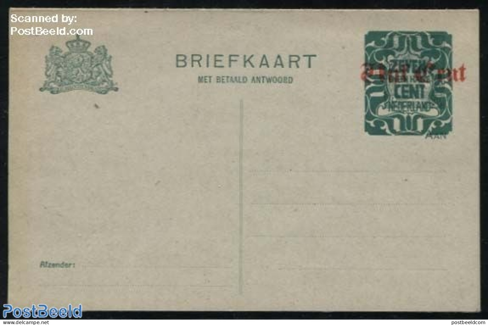 Netherlands 1921 Reply Paid Postcard 7.5c On Vijf Cent On 3c, Long Dividing Line, Unused Postal Stationary - Briefe U. Dokumente