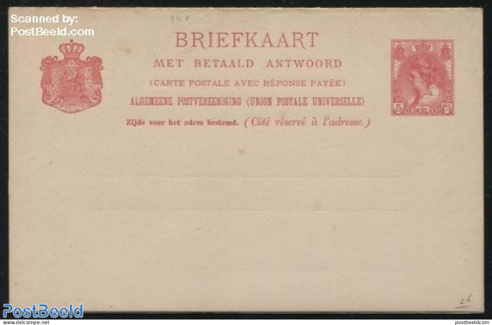 Netherlands 1899 Reply Paid Postcard, 5+5c, Rosered, Unused Postal Stationary - Cartas & Documentos