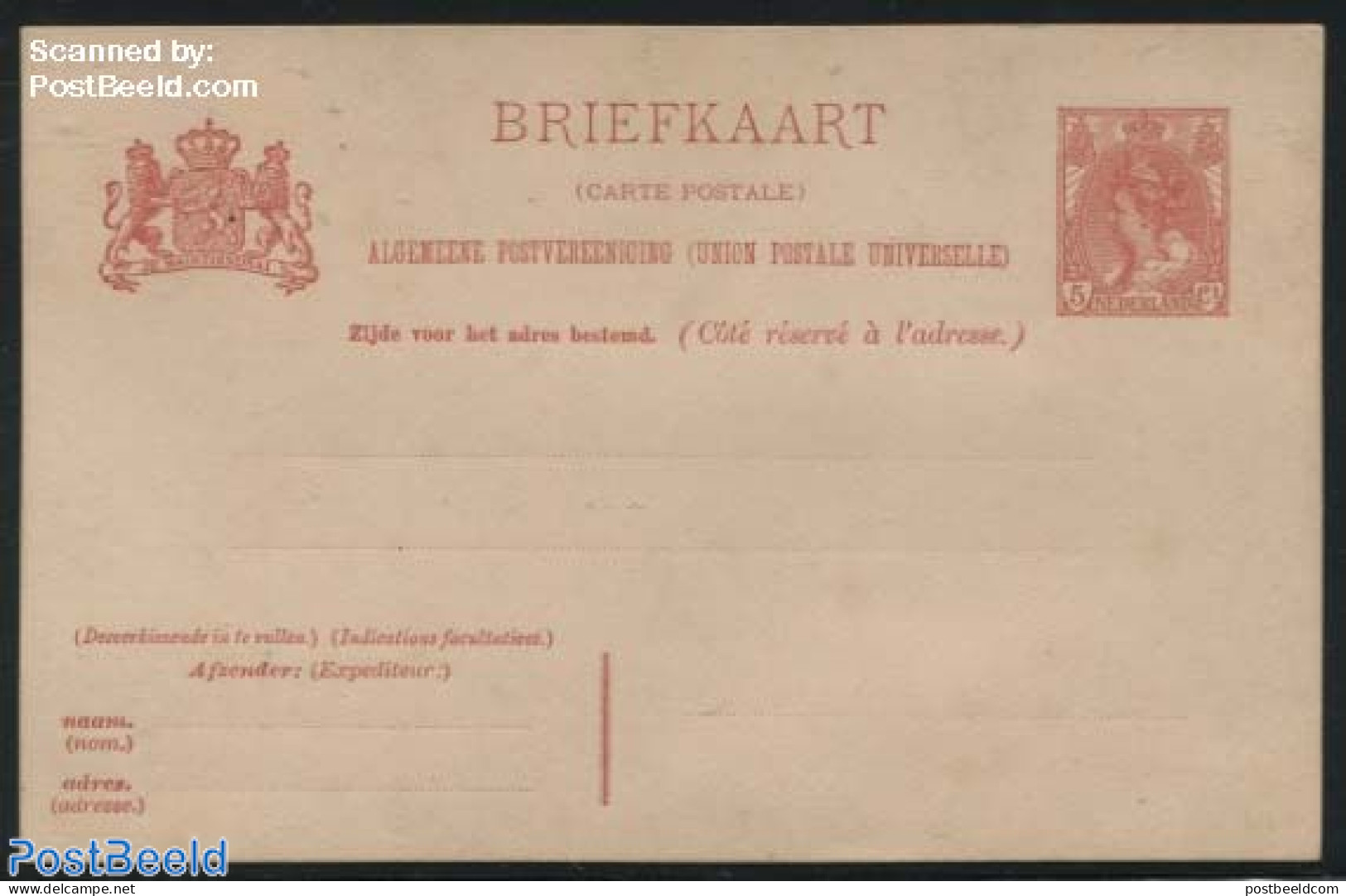 Netherlands 1904 Postcard 5c Carmine, 3 Address Lines, Unused Postal Stationary - Covers & Documents