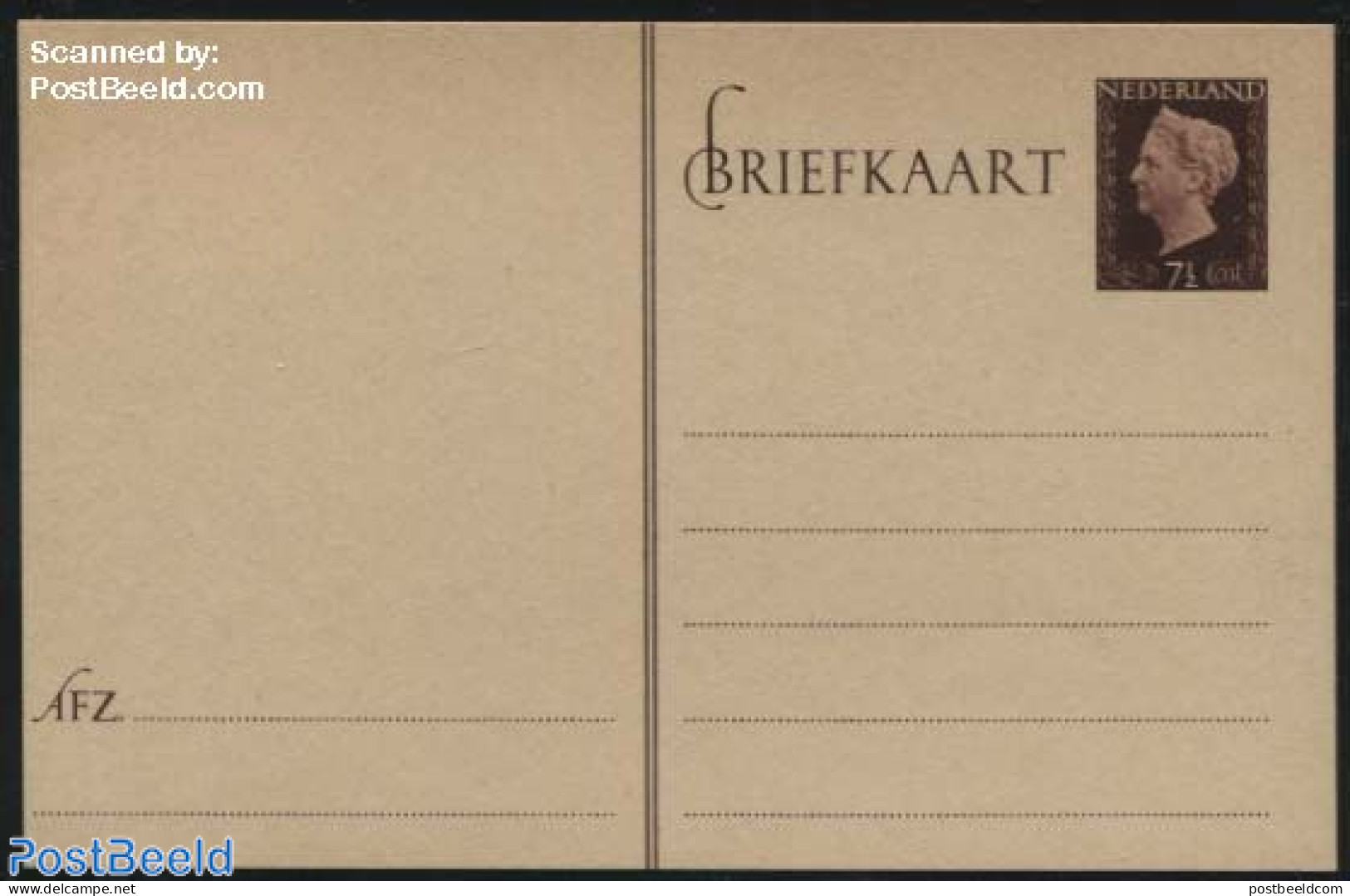 Netherlands 1947 Postcard 7.5c Brown, Rough Chamois Paper, Unused Postal Stationary - Covers & Documents
