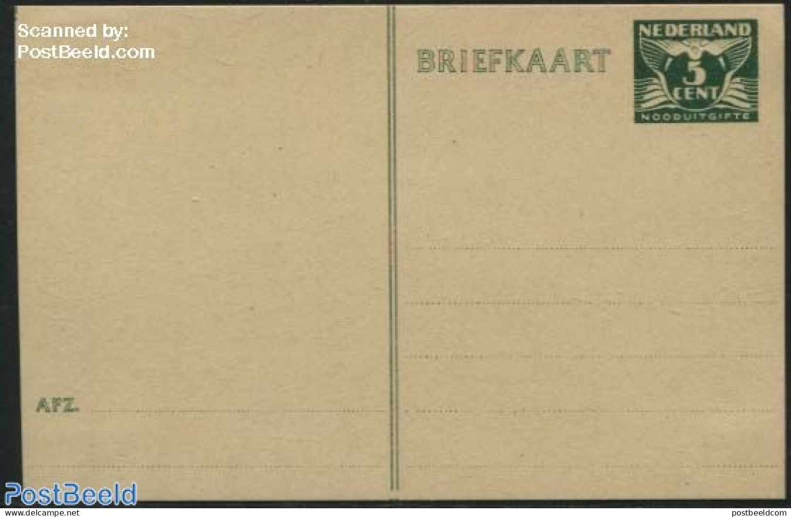 Netherlands 1945 Postcard 5c Nooduitgifte, Cream Paper, Unused Postal Stationary - Covers & Documents