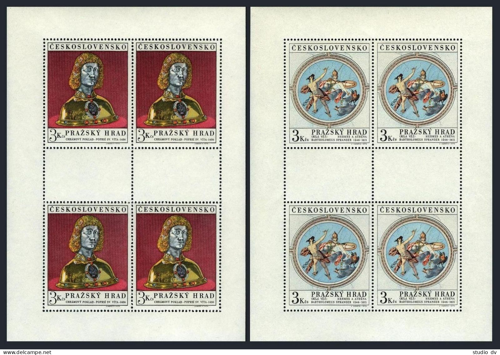 Czechoslovakia 1689-1690 Sheet, MNH. Mi 1943-1944 Klb. Prague Castle Art, 1970. - Unused Stamps