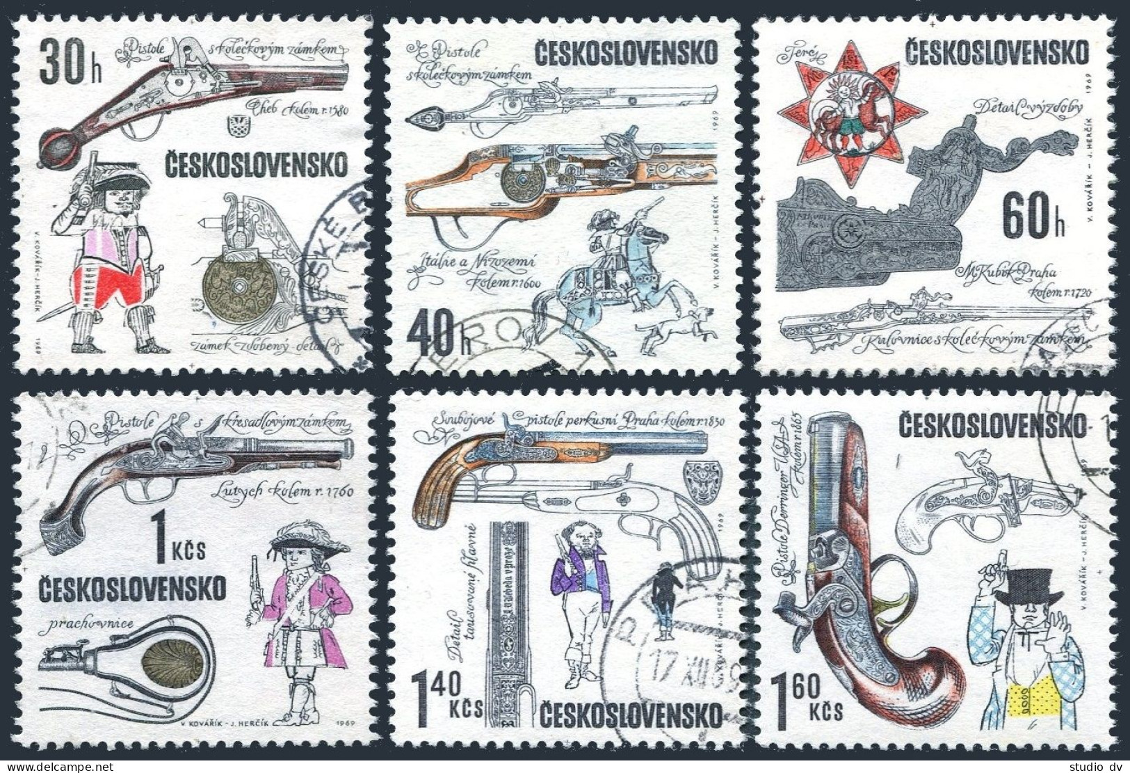 Czechoslovakia 1604-1609, CTO. Mi 1854-1859. Historical Firearms, 1969. Pistol, - Unused Stamps