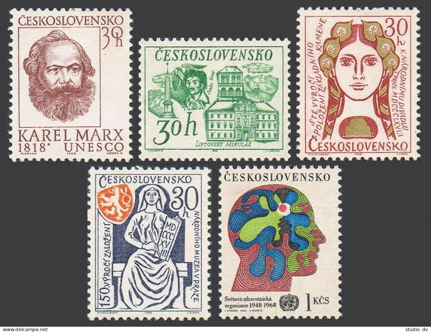 Czechoslovakia 1524-1528,MNH. Janko Kral,writer,Karl Marx-150,Prague Theater-100 - Unused Stamps