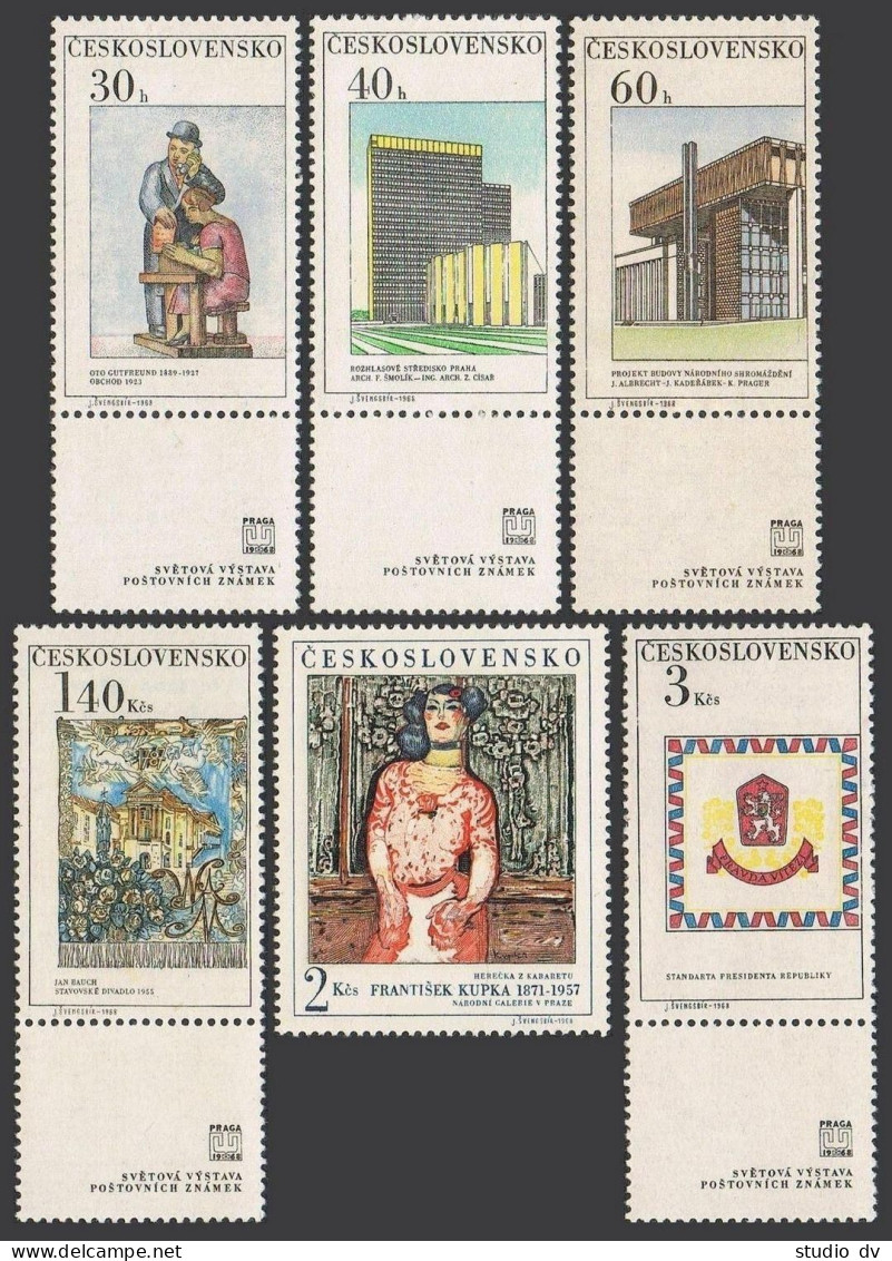 Czechoslovakia 1542-1547-label, MNH. New Prague 1968. Parliament, Tapestry, - Ongebruikt