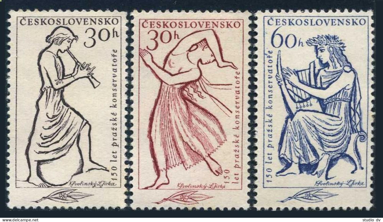 Czechoslovakia 1044-1046, MNH. Michel 1265-1267. Prague Conservatory,150.1961. - Unused Stamps