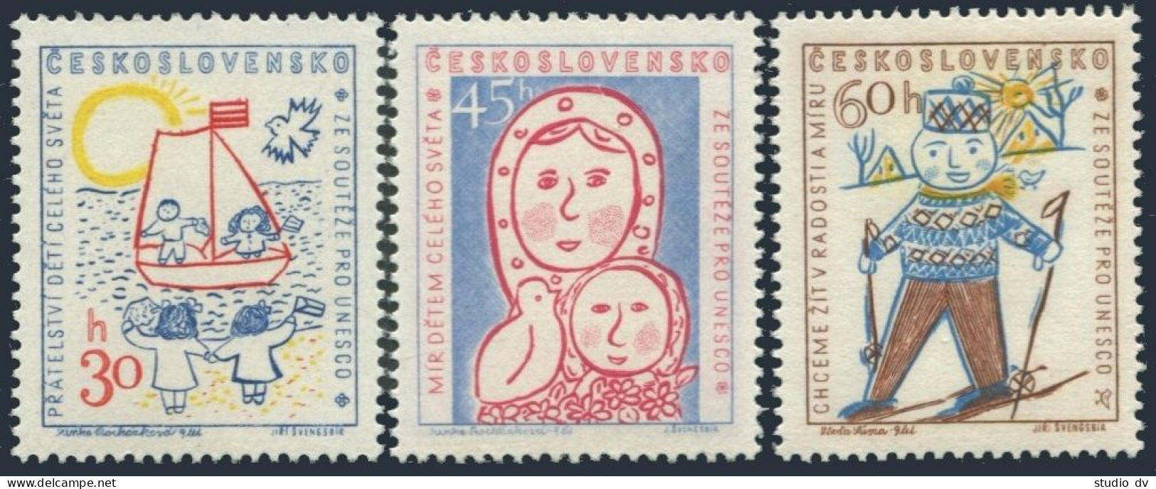 Czechoslovakia 887-889,MNH.Michel 1106-1108. UNESCO-1958.Child Drawings. - Ongebruikt