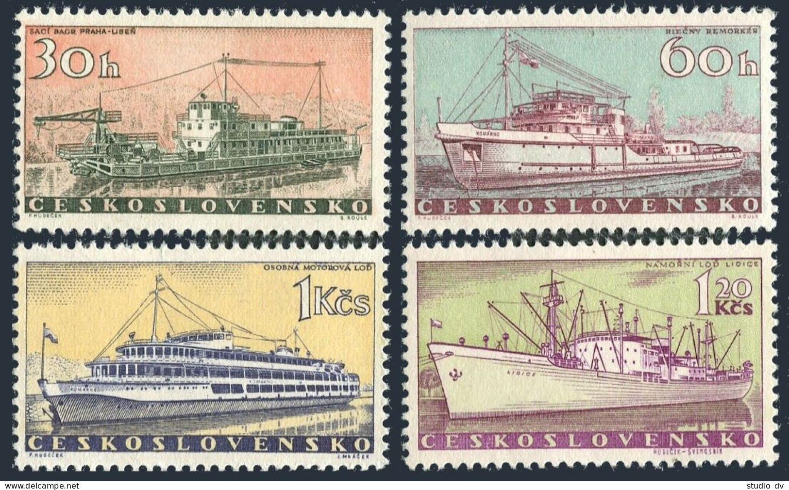 Czechoslovakia 961-964,MNH.Michel 1179-1182. Ships 1960.River Dredge Boat,Tug, - Neufs