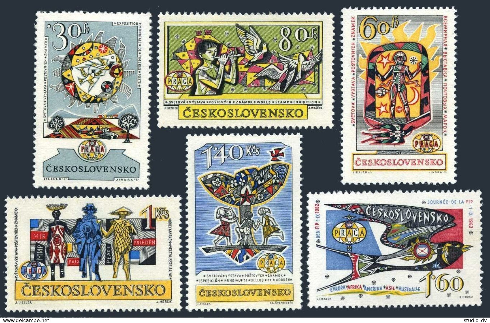 Czechoslovakia 1128-1134, MNH. Mi 1355-1359, Bl.18A. Prague-1962 EXPO. Bridge. - Nuovi