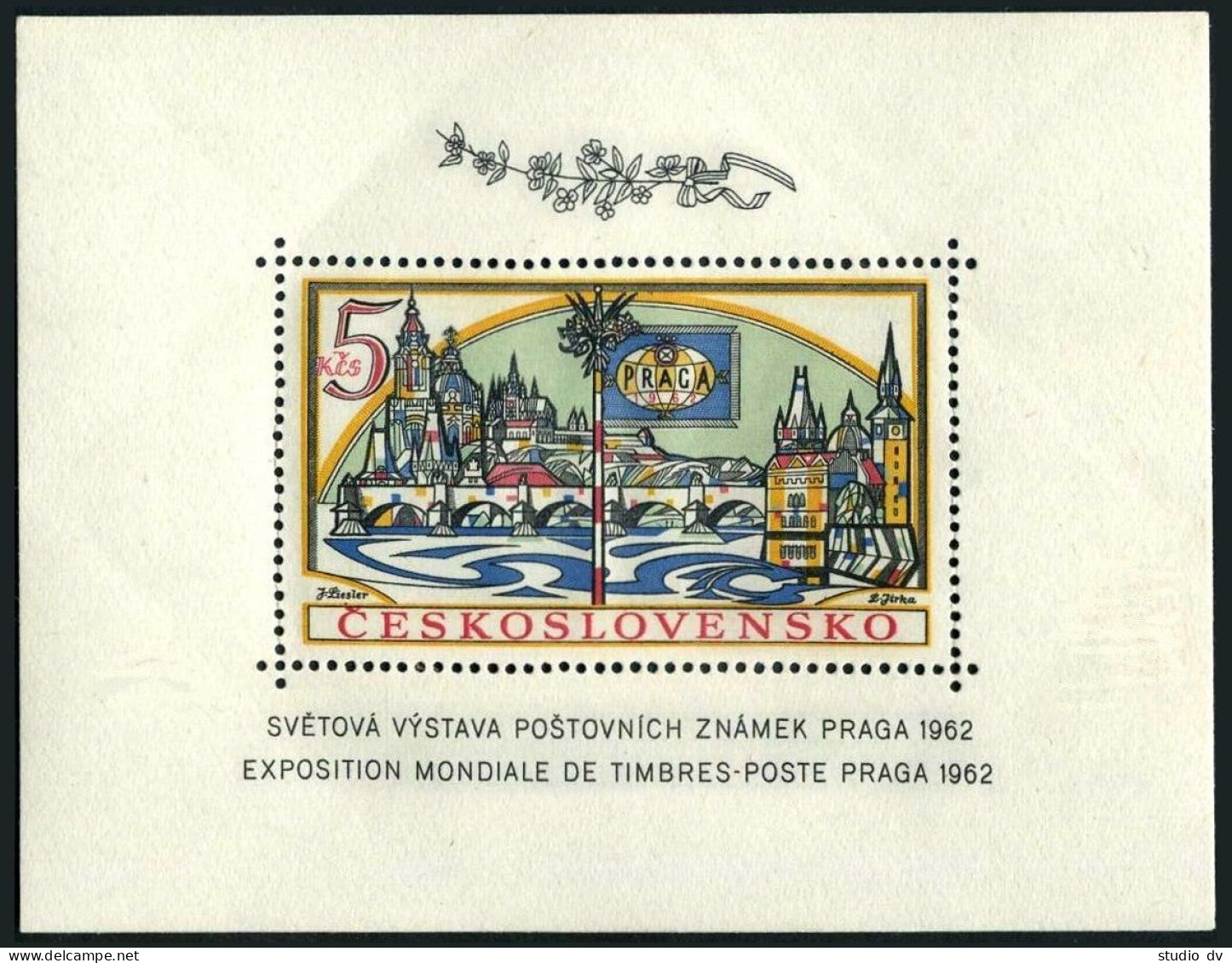 Czechoslovakia 1128-1134, MNH. Mi 1355-1359, Bl.18A. Prague-1962 EXPO. Bridge. - Nuovi