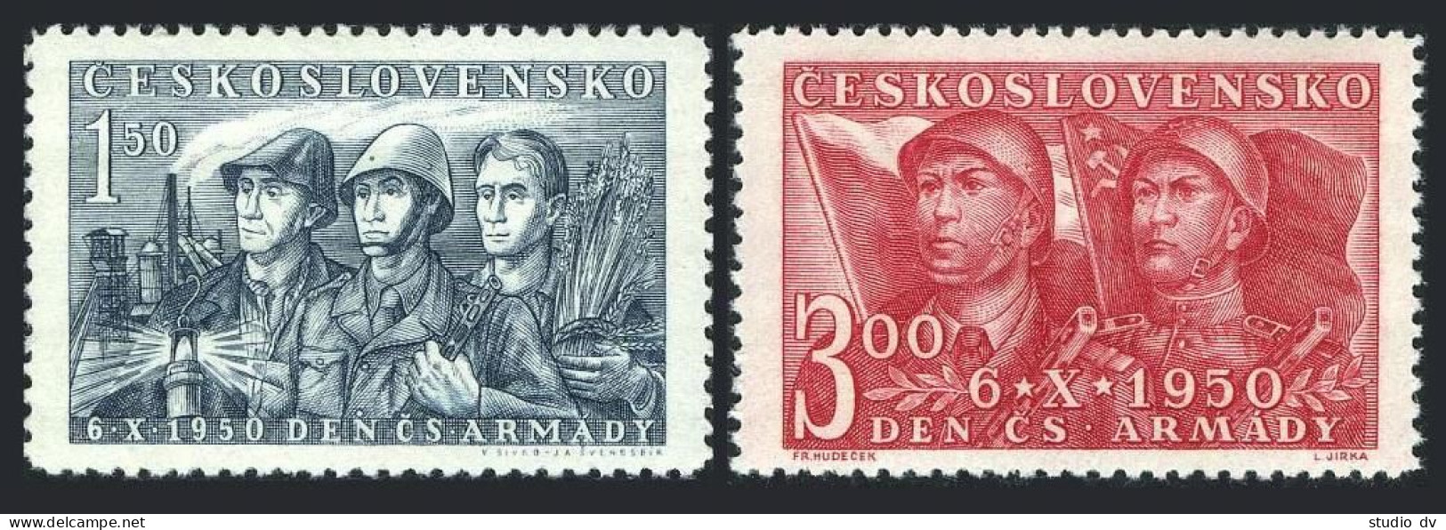 Czechoslovakia 424-425, MNH. Michel 626-627. Czech Army Day, 1950. - Nuovi