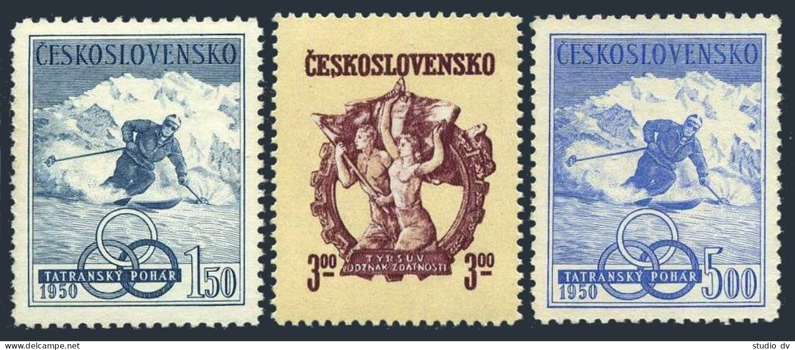 Czechoslovakia 401-403, MNH. Michel 605-607. Ski Championship Tatra Cup 1950. - Unused Stamps