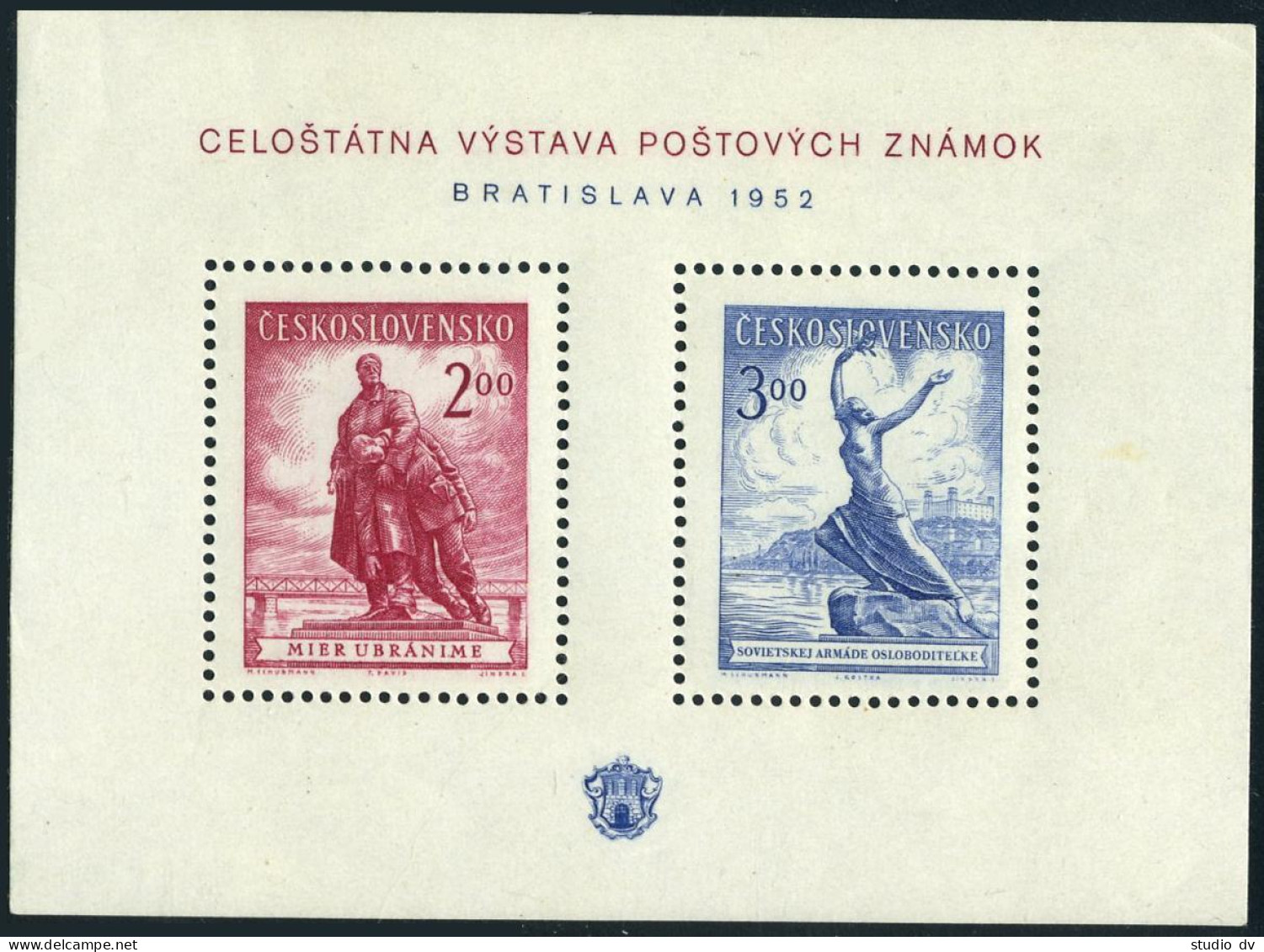 Czechoslovakia 556 Sheet, MNH. Mi 766-767 Bl.13. Statues: Slovak Partisans, 1952 - Unused Stamps