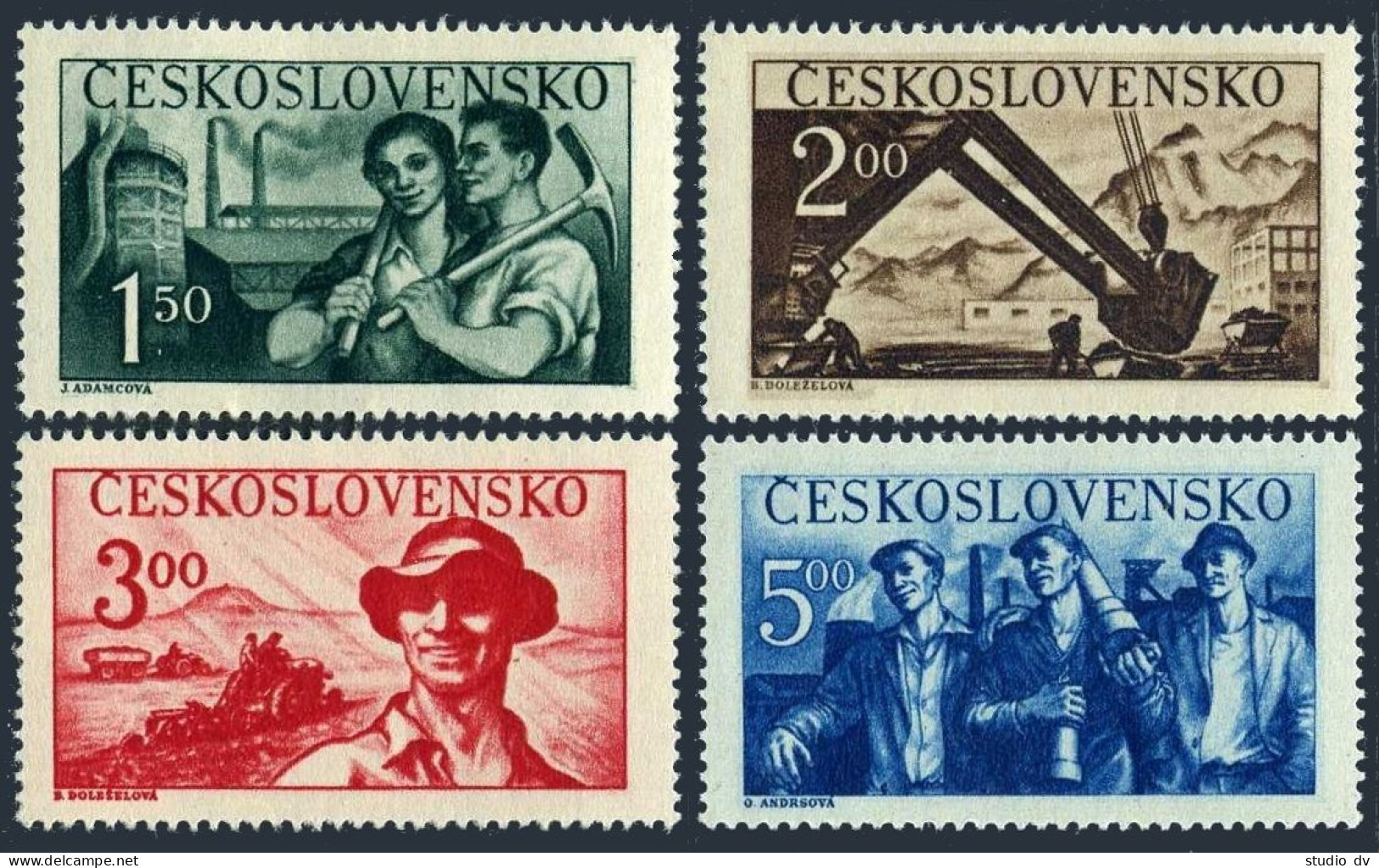Czechoslovakia 410-413, MNH.Mi 614-617. 1950. Factory, Steam Shovel, Farm Scene. - Used Stamps