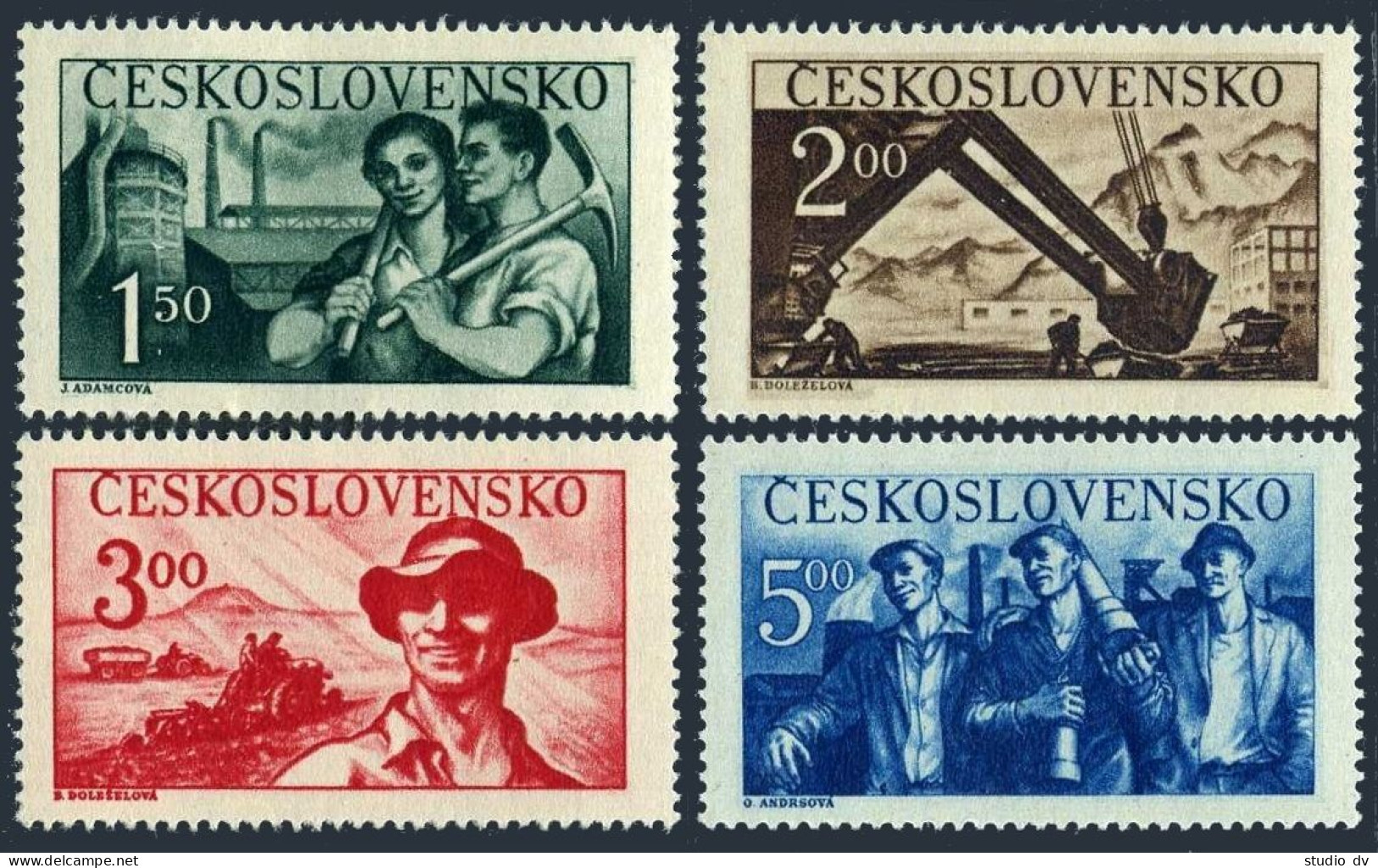 Czechoslovakia 410-413, MNH.Mi 614-617. 1950. Factory, Steam Shovel, Farm Scene. - Usados