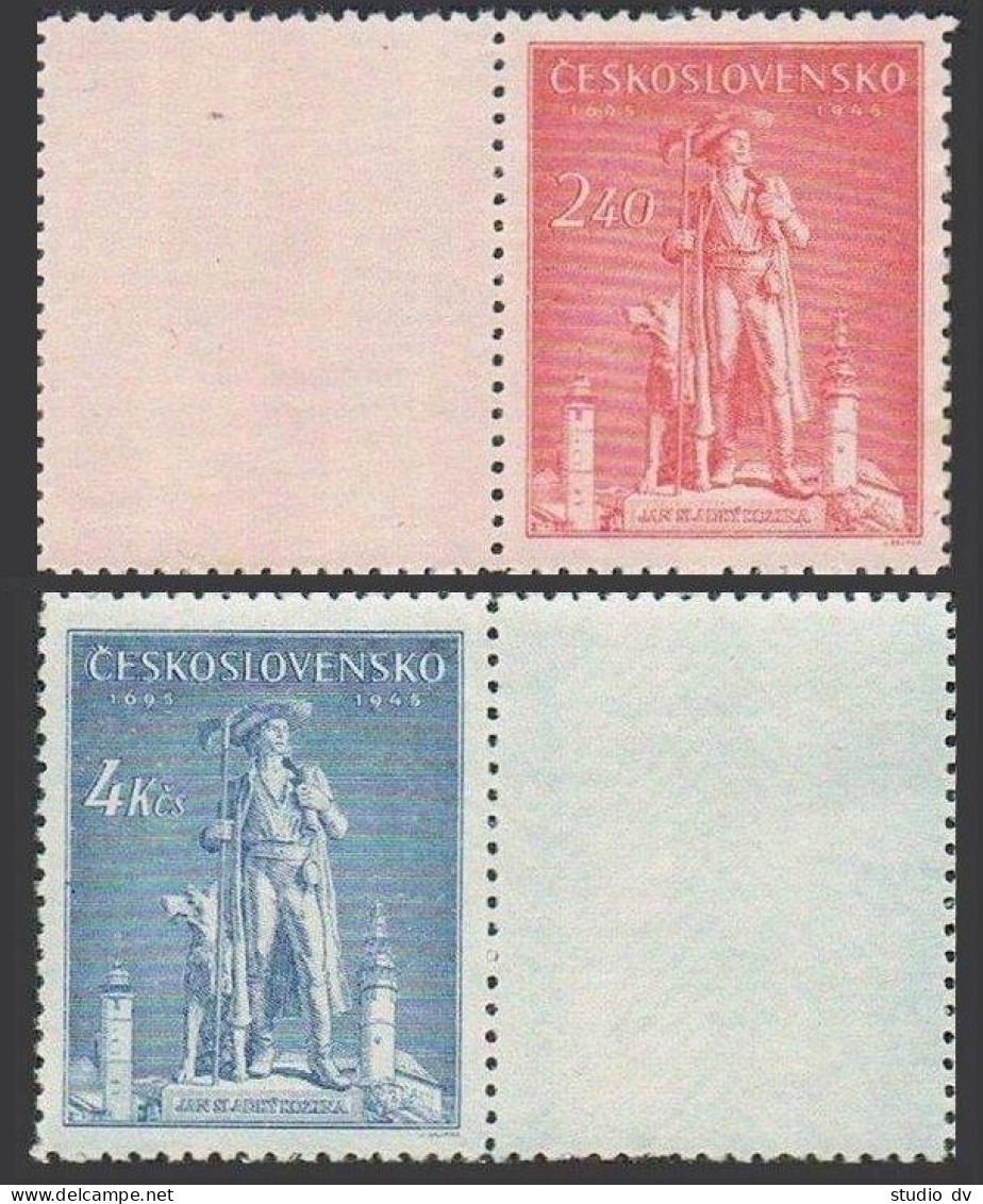 Czechoslovakia 305-306/blank Label,MNH. Jan Sladky Kozina,peasant Leader,1945. - Nuovi