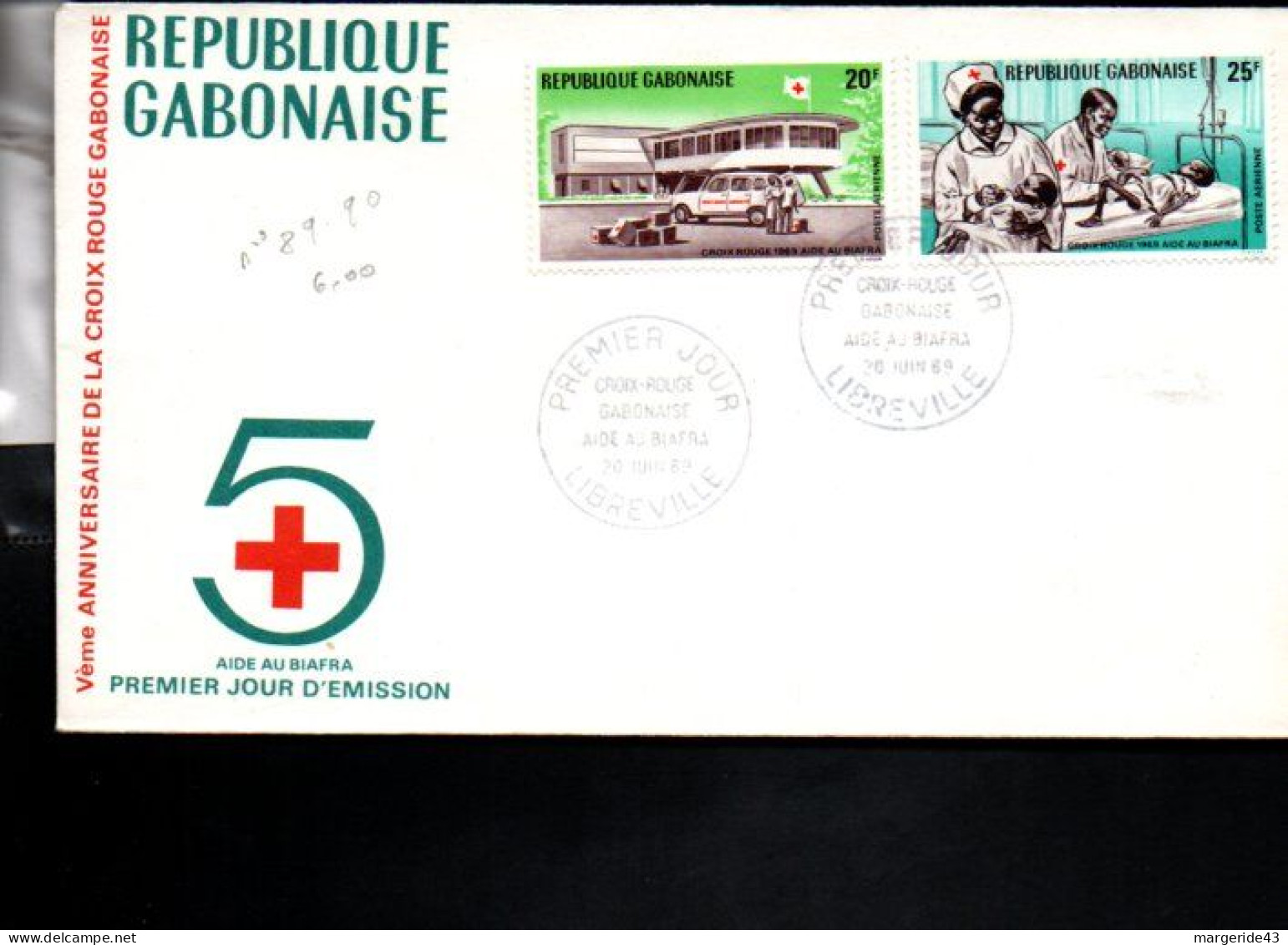 GABON FDC 1969 CROIX ROUGE AIE AU BIAFRA - Gabun (1960-...)