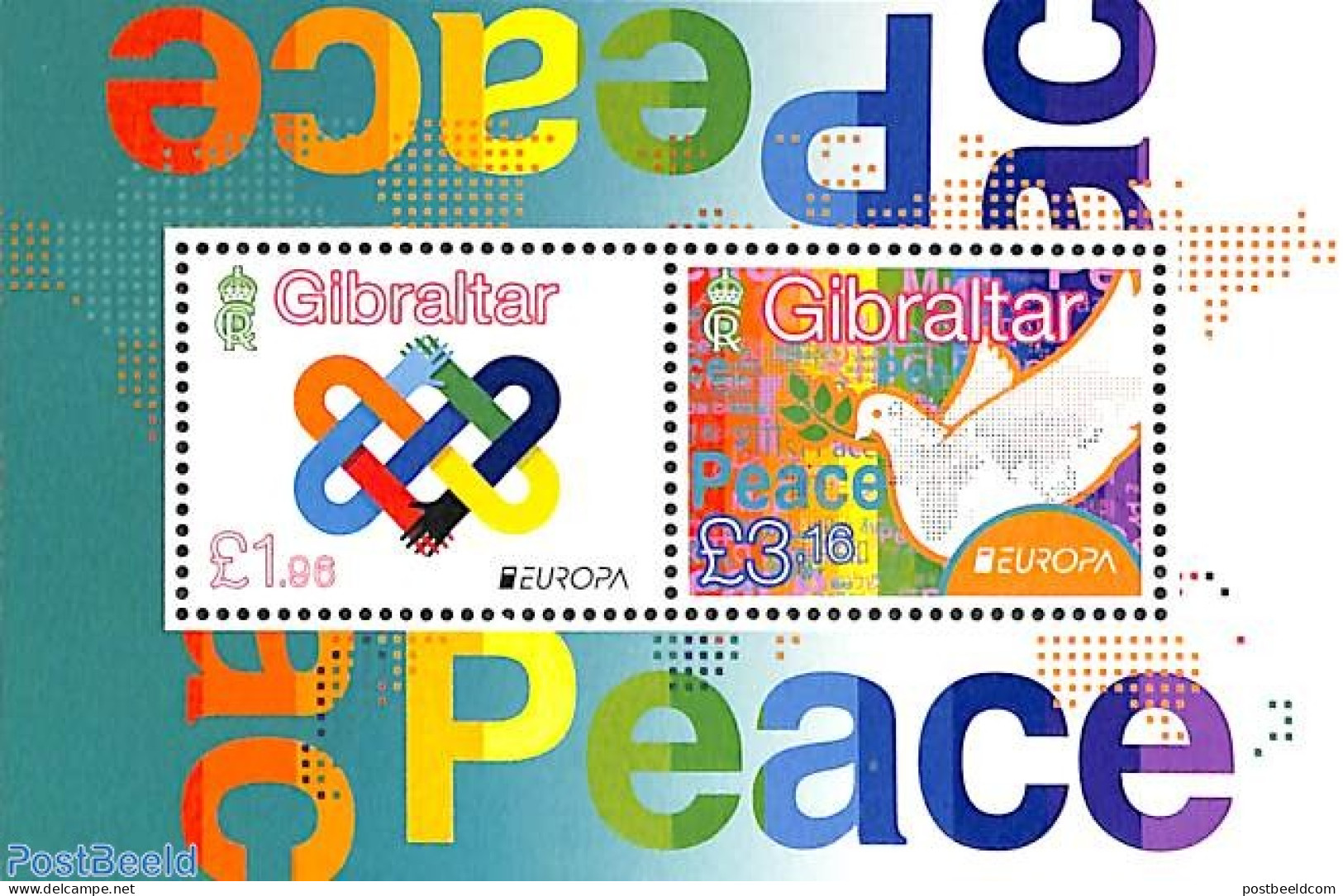 Gibraltar 2023 Europa, Peace S/s, Mint NH, History - Nature - Europa (cept) - Peace - Birds - Gibraltar