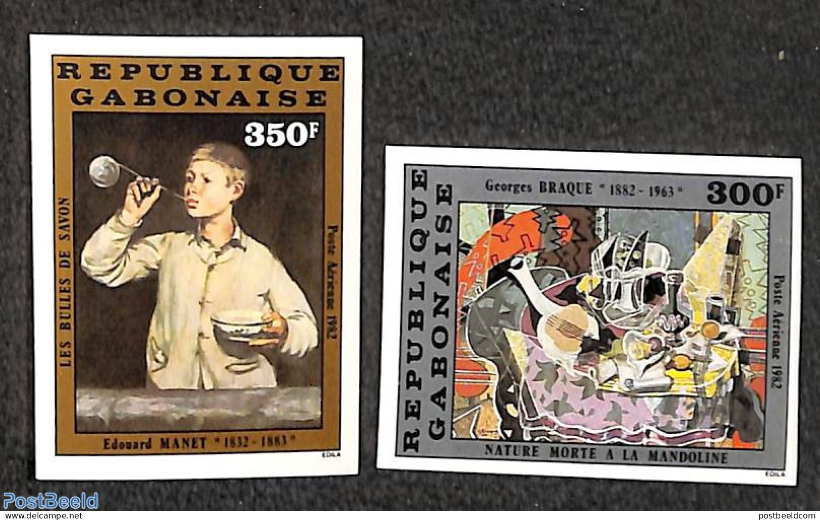 Gabon 1982 Braque & Manet Paintings 2v, Imperforated, Mint NH, Art - Modern Art (1850-present) - Paintings - Nuevos