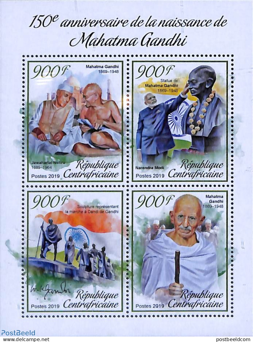 Central Africa 2019 M. Gandhi 4v M/s, Mint NH, History - Gandhi - Politicians - Mahatma Gandhi