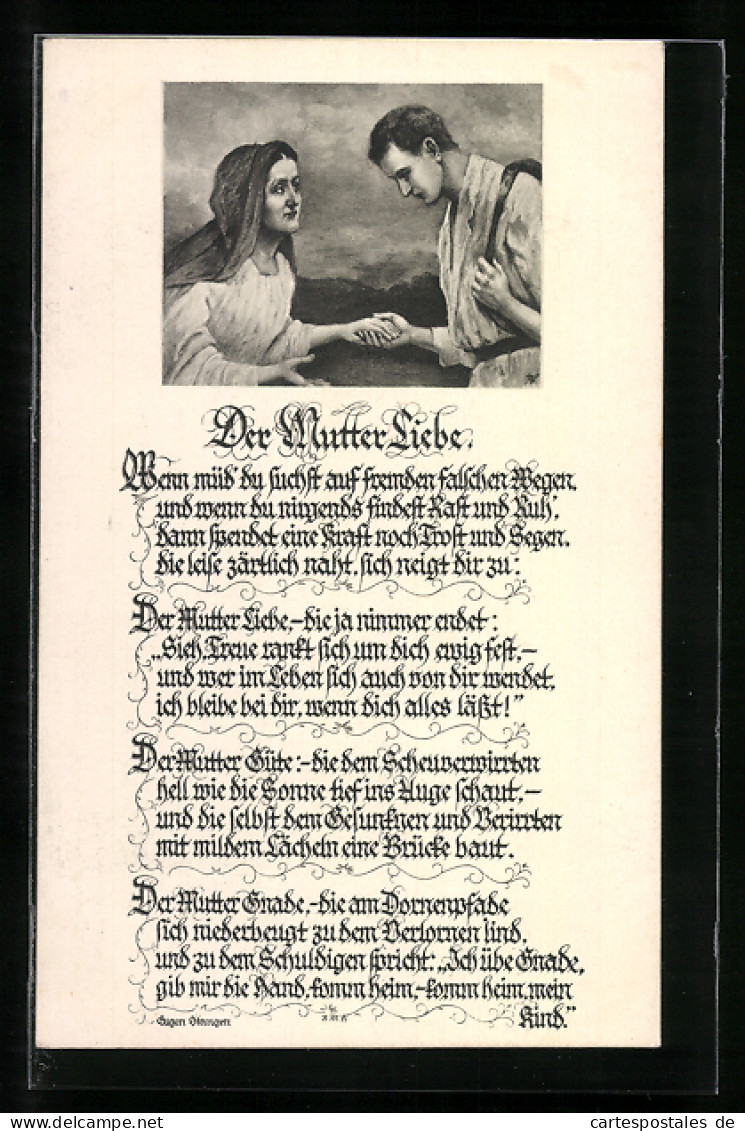 AK Muttertag, Gedicht Der Mutter Liebe, Junger Mann Mit Seiner Mutter  - Mother's Day