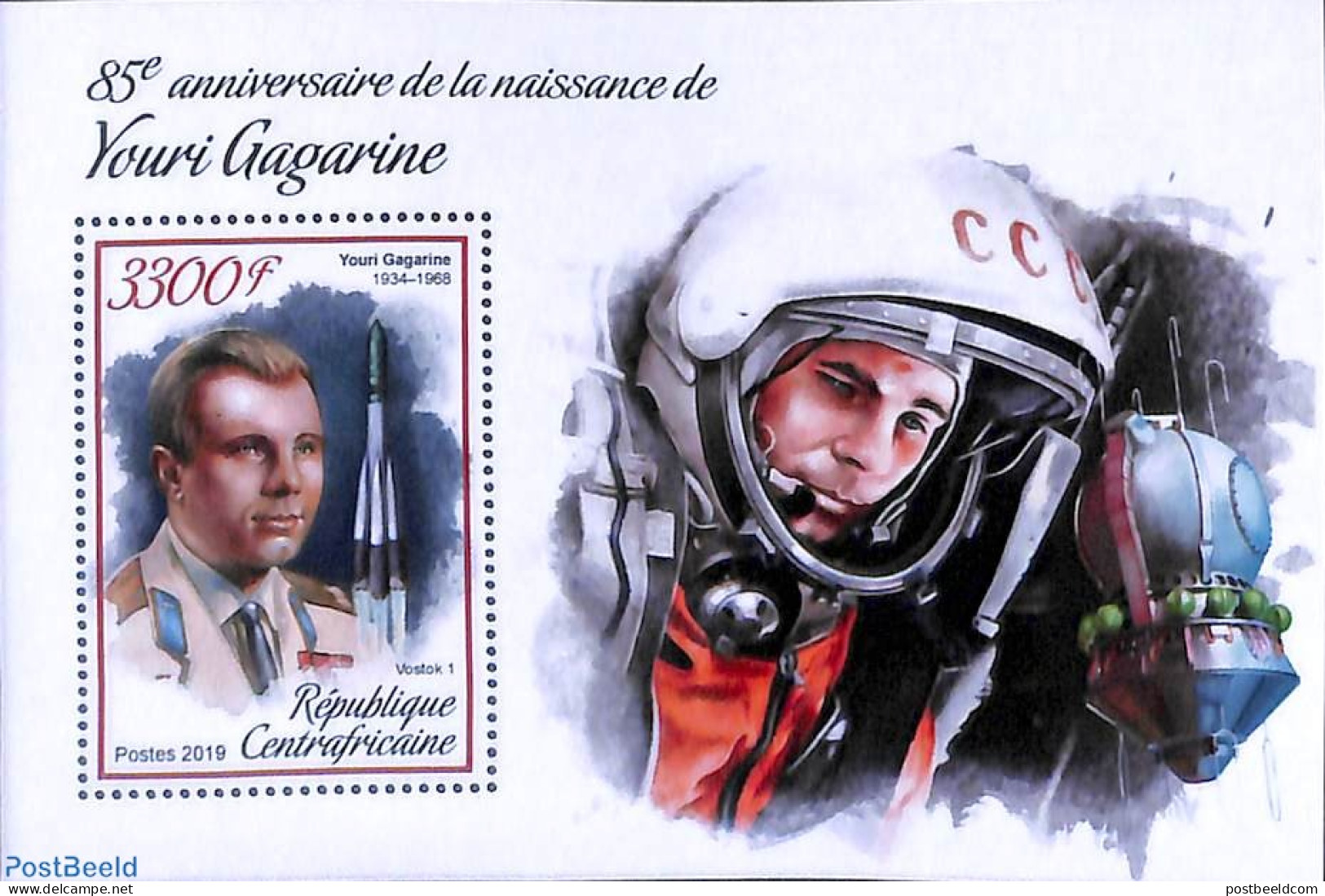 Central Africa 2019 Yuri Gagarin S/s, Mint NH, Transport - Space Exploration - Zentralafrik. Republik