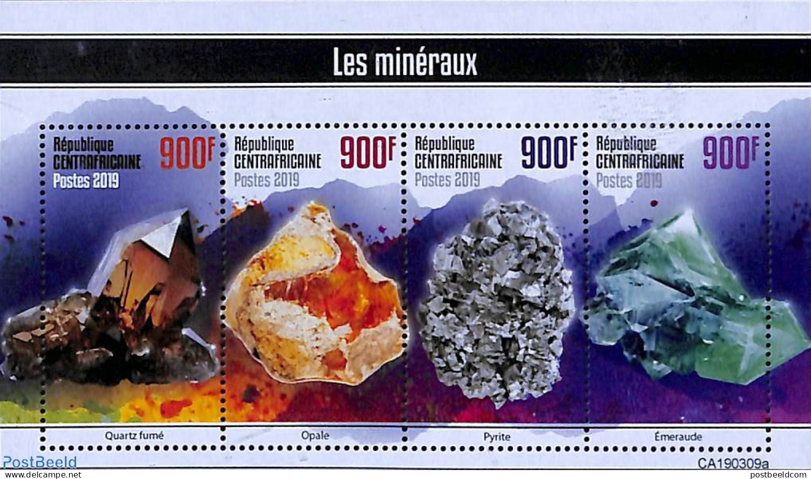 Central Africa 2019 Minerals 4v M/s, Mint NH, History - Geology - Zentralafrik. Republik