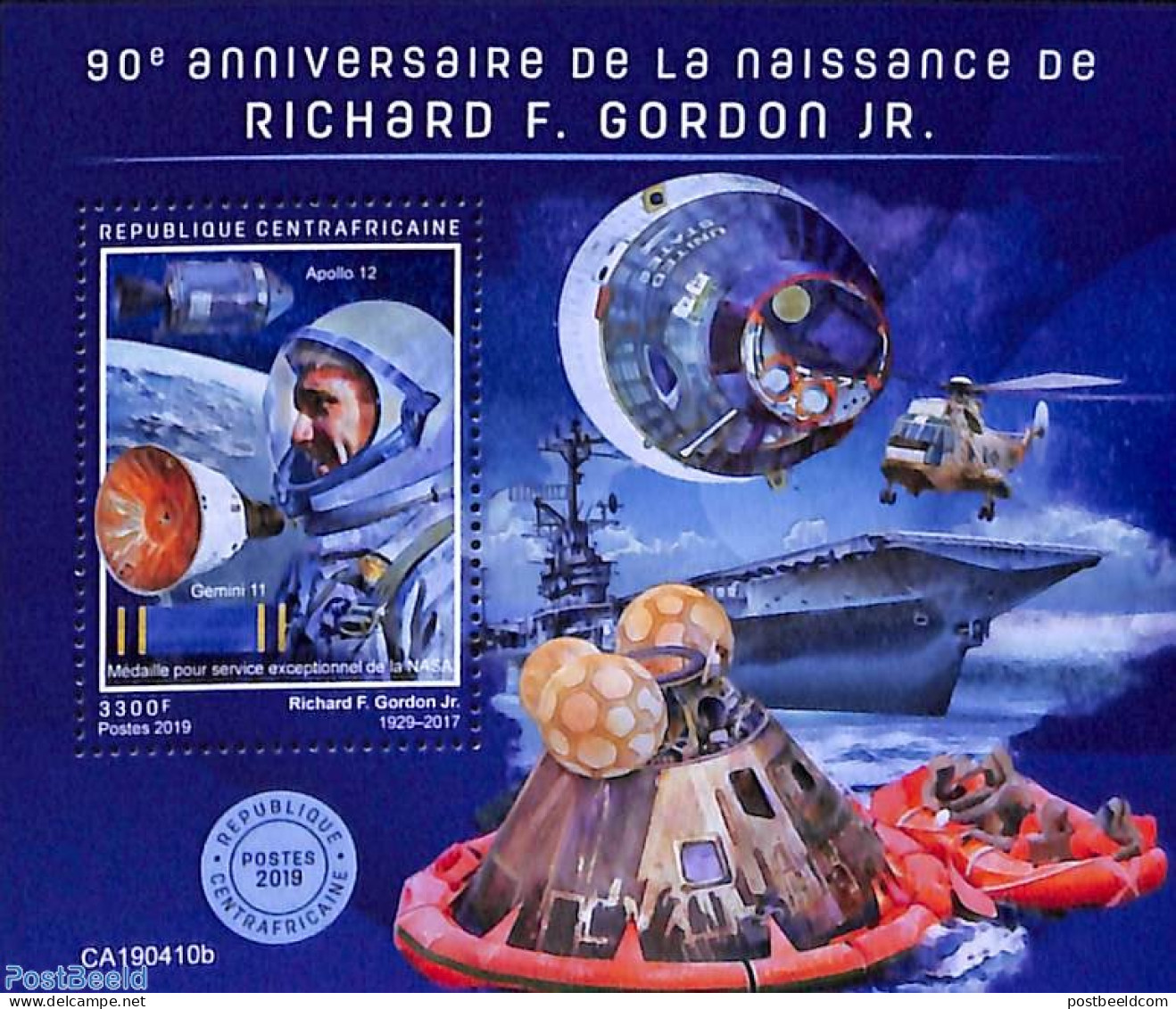 Central Africa 2019 Richard F. Gordon Jr. S/s, Mint NH, Transport - Space Exploration - Centraal-Afrikaanse Republiek