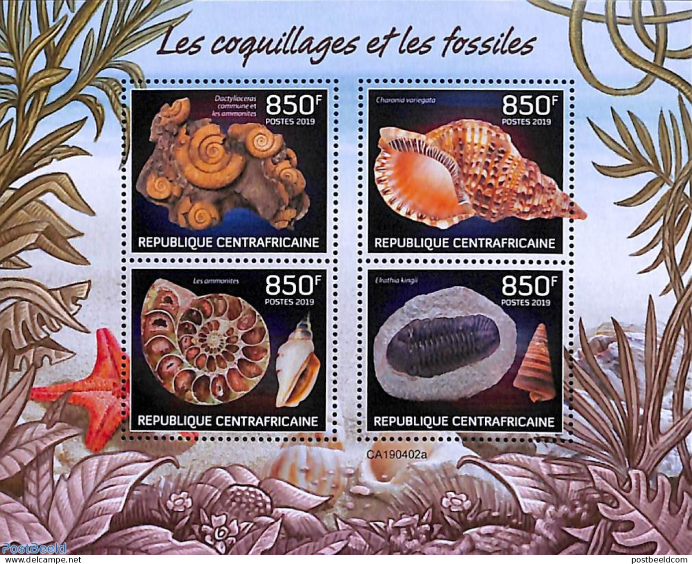 Central Africa 2019 Shells 4v M/s, Mint NH, Nature - Shells & Crustaceans - Marine Life