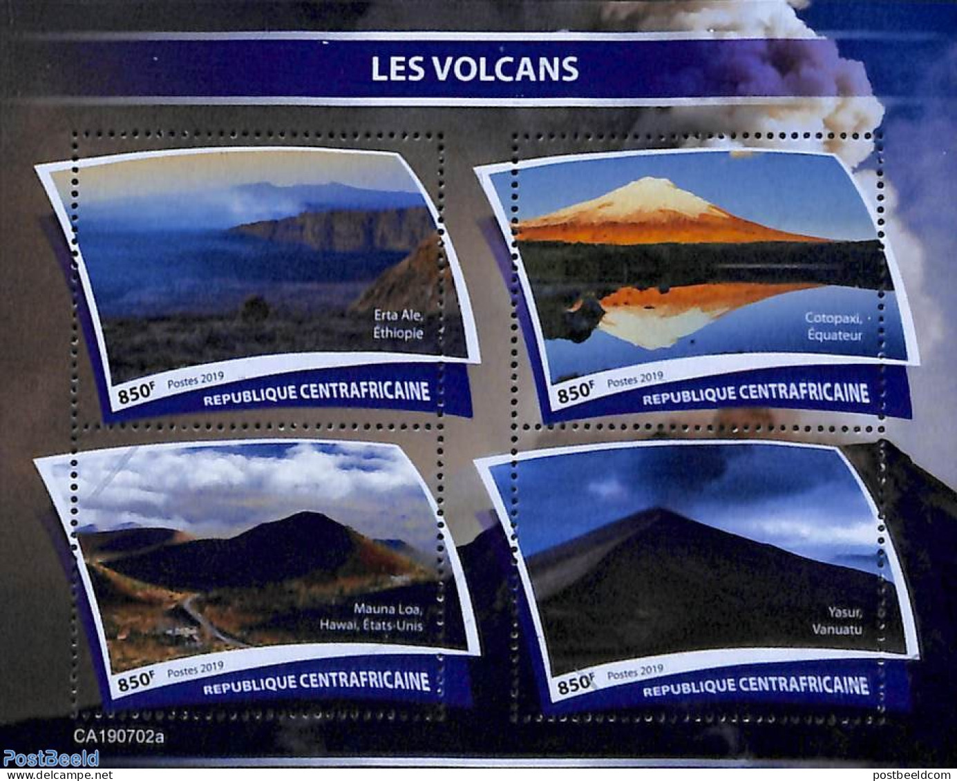 Central Africa 2019 Volcanoes 4v M/s, Mint NH, History - Geology - Centraal-Afrikaanse Republiek