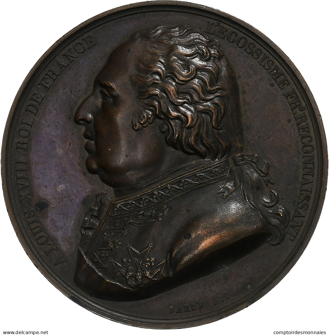 France, Médaille, Louis XVIII, Comte Elie Decazes, 1818, Cuivre, Barre, TTB+ - Sonstige & Ohne Zuordnung