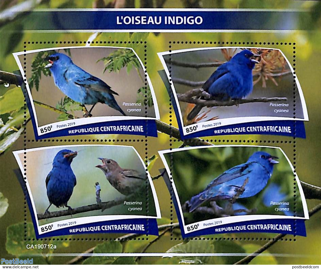 Central Africa 2019 Blue Birds 4v M/s, Mint NH, Nature - Birds - Central African Republic