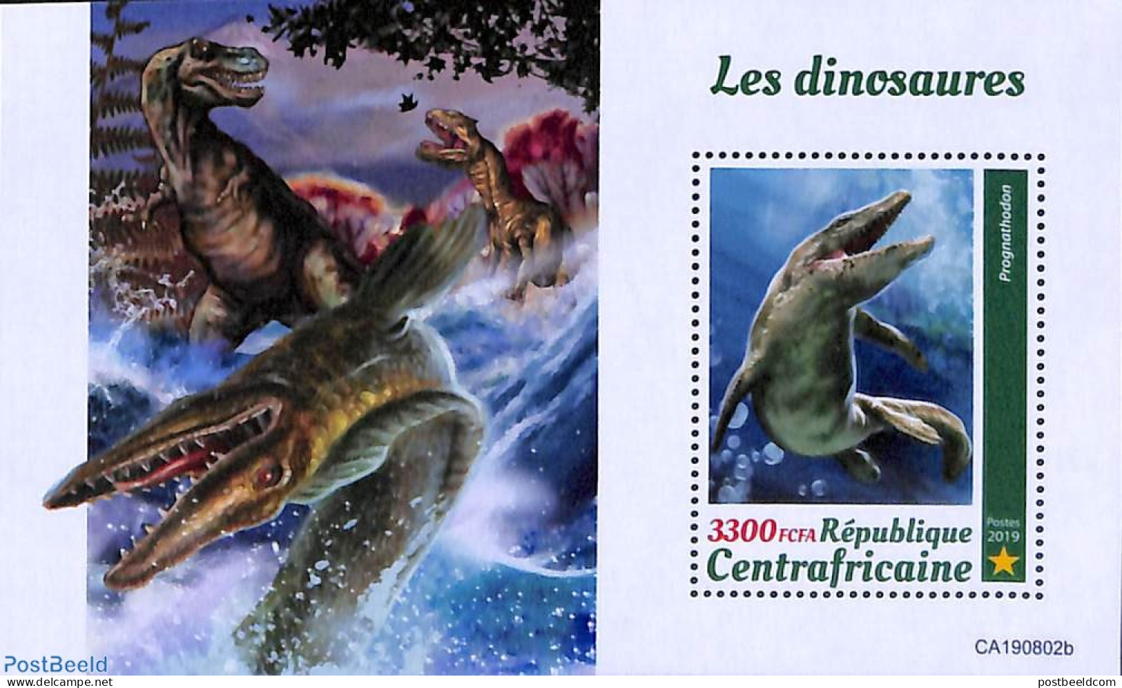 Central Africa 2019 Dinosaurs S/s, Mint NH, Nature - Prehistoric Animals - Prehistóricos