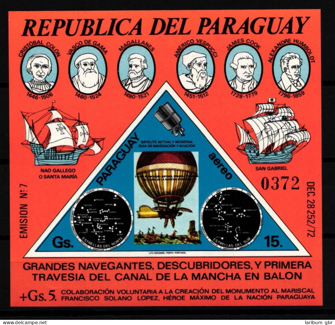 Paraguay Block 227 Postfrisch Schifffahrt #JA361 - Paraguay